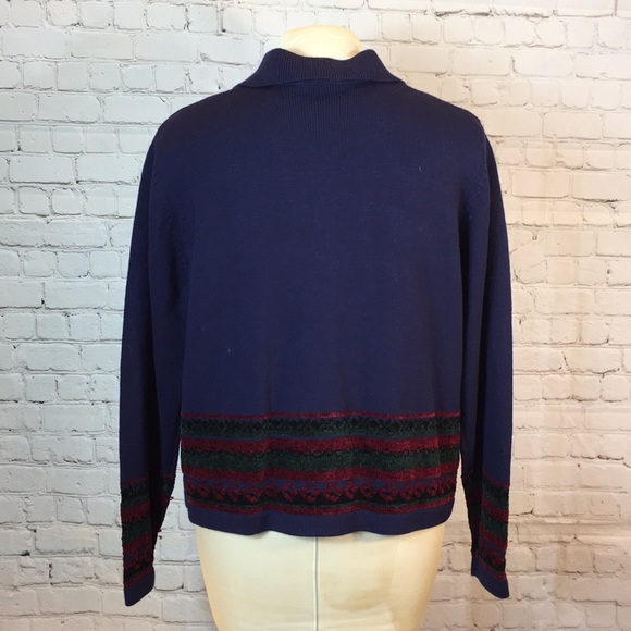 NWT Field Manor Blue Cardigan Button Down Embellished Navy Blue Large - Picture 3 of 5